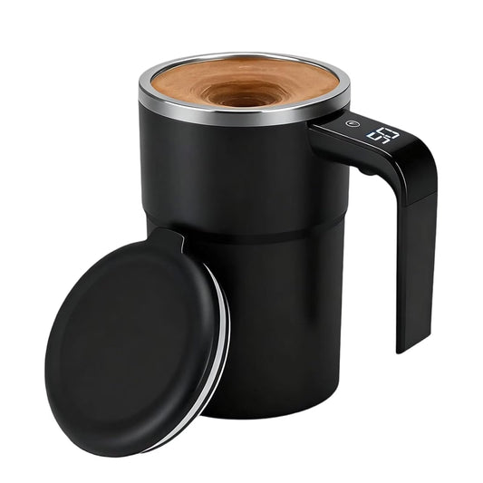 Self-Stirring Mug with LCD Temperature Display - Automatic Magnetic Stirring Cup for Beverages Including Coffee, Tea, Hot Chocolate, and Protein Shakes - Food Grade Safe Design