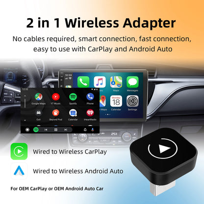 Wireless CarPlay and Android Auto Adapter for Factory Wired Vehicles - 2-in-1 Solution